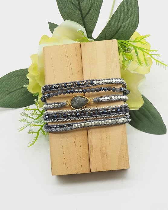 Bracelet for Women – Handmade Vegan Boho Natural Stone Layered Bracelet, Thailand Bohemian Stackable Beaded Wrap Bracelets, Summer Hippie Bracelet Stack, Fashion Jewelry Gifts