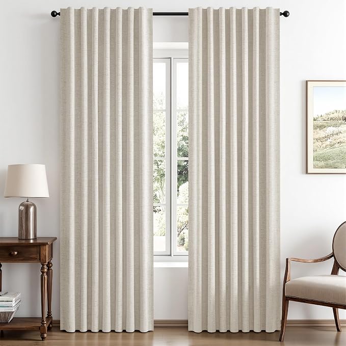 MIULEE 100% Blackout Linen Curtains for Bedroom 42 x 72 Inch Birch 2 Panels | Thermal Insulated, Room Darkening Drapes for Living Room, Back Tab Rod Pocket Pinch Pleated, Solid Luxury Decor