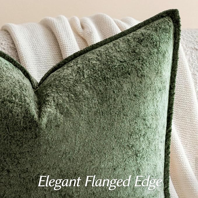 a moment Throw Pillow Covers 24X24 Inch 4 Packs,Soft Velvet Decorative Pillow Cases with 3D Ice Flower,Texture Modern Accent Cushion Covers for Sofa Couch Home Decor Moss Green