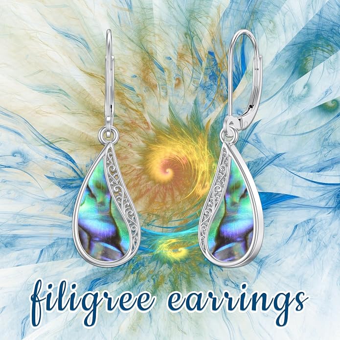 PELOVNY Abalone/Turquoise/Black Onyx/Lapis Lazuli/Axolotl/Bee/Dragonfly/Sun/Cross/Sword/Wolf/Map/Golf Earrings S925 Sterling Silver Dangle Earring Teardrop Jewelry for Women Birthday Christmas Gifts