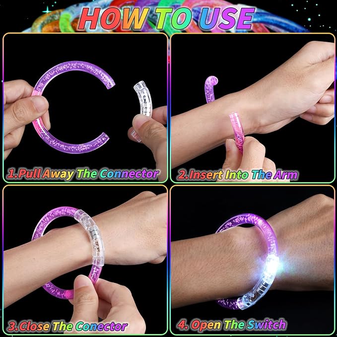 160 Pack Glow Bracelets Bulk, Glow in the Dark Party Supplies, 10 Color LED Light Up Bracelets for Adults & Kids Birthday Wedding Party Favors Concert New Year Carnival Raves
