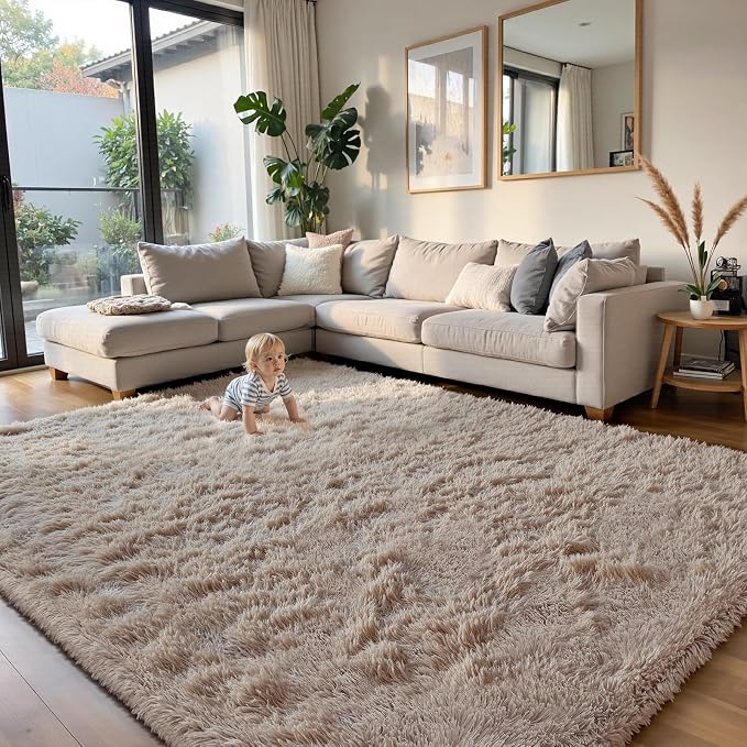 yongyangjuxin Fluffy Rug Shag Area Rug, Beige 6x9 Area Rugs for Living Room, Large Shag Area Rugs for Bedroom Room Home Decor, Upgrade Anti-Skid Rectangular Fuzzy Rugs