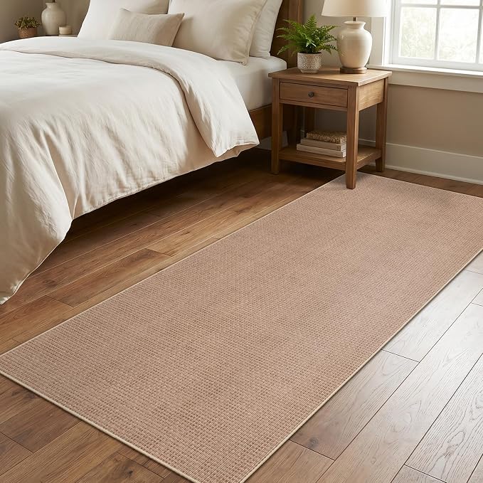 3x7 Kitchen Jute Runner Rug: Non Slip Faux Jute Rugs for Entryway Kitchen | Solid Color & Easy Clean: Thin Indoor Carpet for High Traffic Areas - Boho Rugs for Hallway Bedroom Home Decor Mat(Beige,3x7)