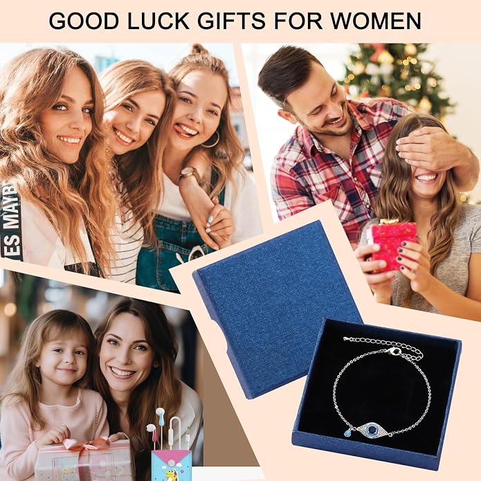 Evil Eye Bracelets for Women Gold Plated Dainty Chain Zirconia Turquoise Charm Adjustable Protective Lucky Link Bracelet Jewelry for Best Friends Sister Travel Birthday Just Because Gift