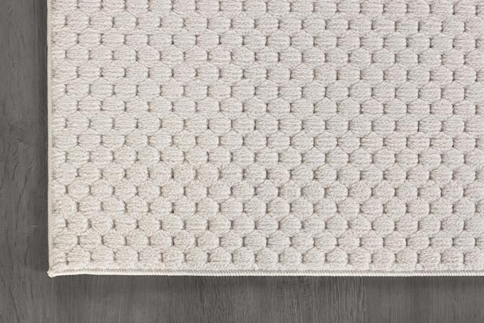 CAMILSON Modern Runner Rug 2x7 Luxury Pebble Pattern Micro Loop Hallway Rugs Soft High-Low Pile Stain Resistant Easy to Clean Non-Shedding Durable Entryway Kitchen Indoor Area Carpet (White)