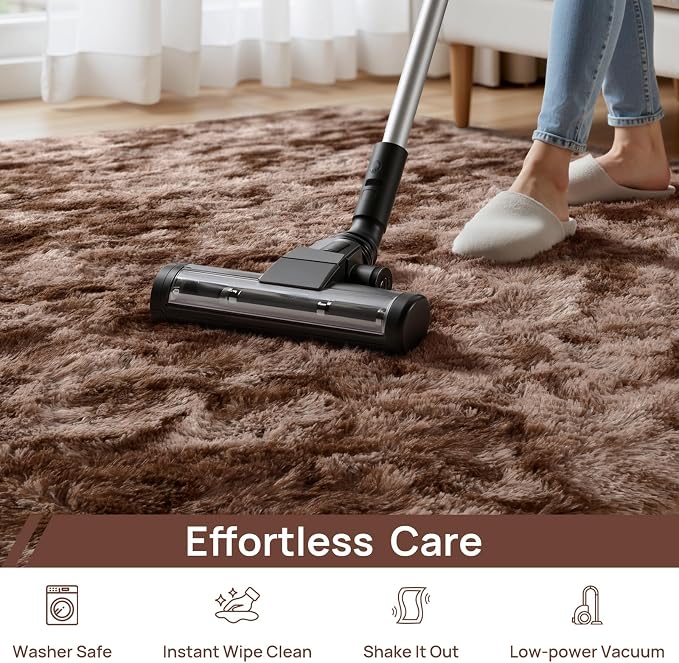 Deerhoo Large Shag Area Rugs 5 x 8, Tie-Dyed Plush Fuzzy Rugs for Living Room, Ultra Soft Fluffy Furry Rug for Bedroom, Indoor Carpet Nursery Rugs for Kids Room Home Decor, Coffee
