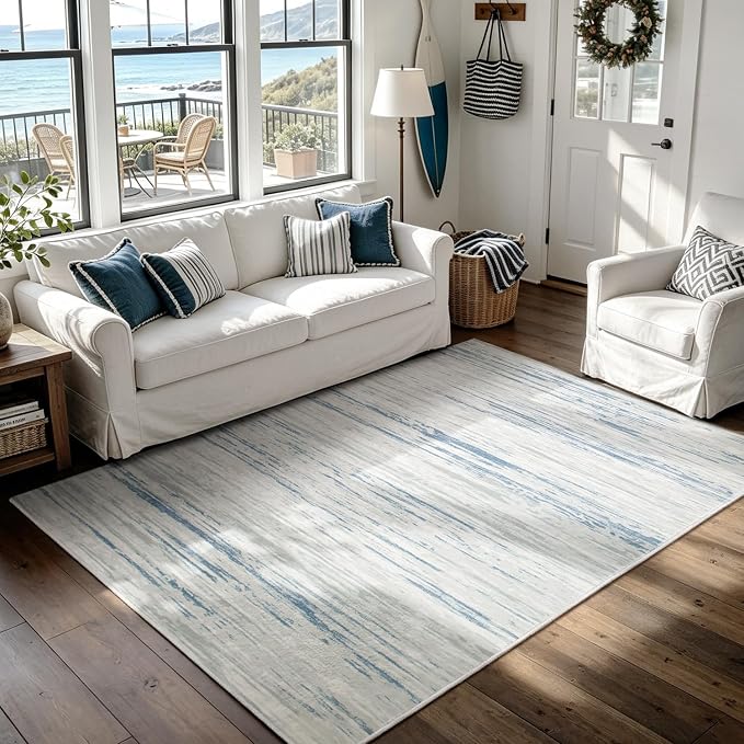 Washable Rugs 5x7 Washable Area Rugs for Living Room,Bedroom,Dining Room- Large Modern Abstract Rugs with Non Slip Rubber Backing,Soft Low Pile Neutral Accent Carpet for Nursery Home Office