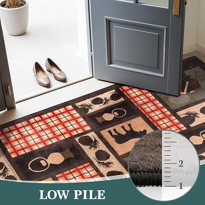 LIANLAM 8x10 Washable Area Rugs for Living Room and Bedroom(8x10,Deer) | Non-Slip Large Carpet,Vintage Checkered Pattern, Stain Resistant Faux Wool Low Pile Soft Rug for Dining Room,Office,Nursery