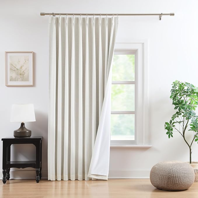 WEST LAKE 63 Inch Natural Bailey Pinch Pleated Full Blackout Curtains | Modern Linen Blended Drapes for Bedroom Living Room,Thermal Insulated Back Tab Track Window Treatment,60"Wx63"L,1 Panel