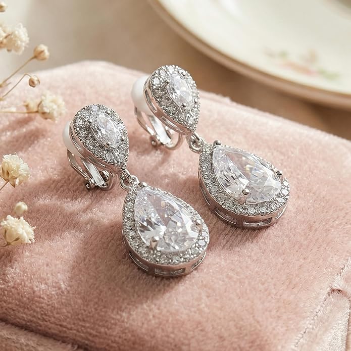 Mariell Cubic Zirconia Crystal Teardrop Dangle Bridal and Wedding Earrings, CZ Jewelry for Brides, Bridesmaids, Homecoming, Prom and Dressy Everyday Wear