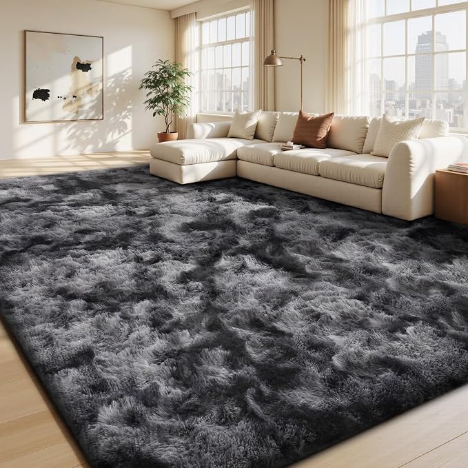Sour Lemon 10x14 Area Rugs for Bedroom Living Room, Fluffy Shag Grey | Large Shaggy Carpet, Soft Plush Furry Bedside, Anti Slip, Washable Area Modern Rugs Floor Mat for Kids Girls Boys Living Room