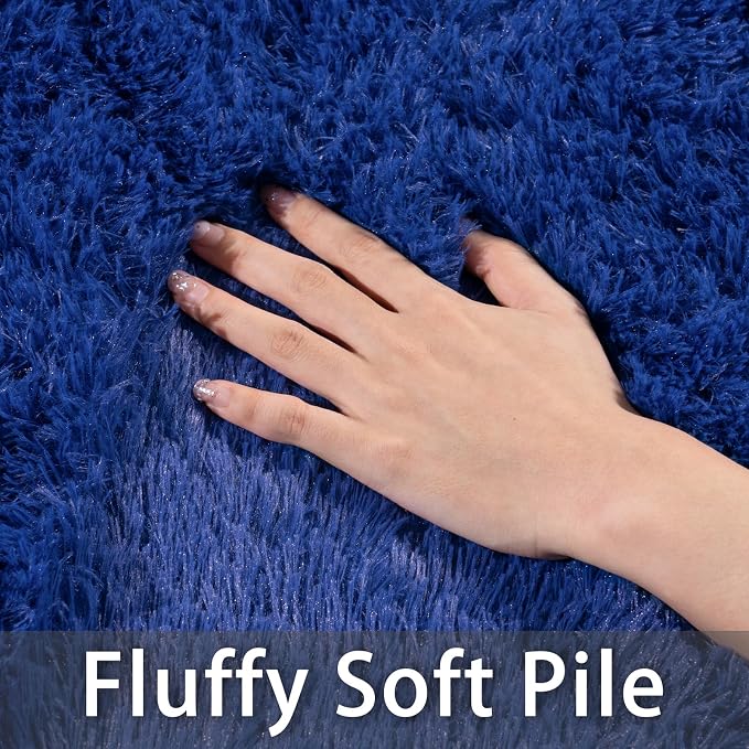 Dssimo Blue Fluffy Rugs for Living Room Bedroom, 8x10 Shaggy Area Rug | Large Plush Furry Upgrade Non-Slip Blue Area Rug for Nursery Kids Room Dorm Room Home Decor, Indoor Floor Carpet