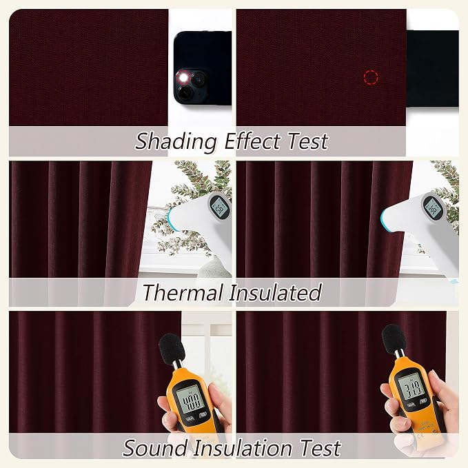 Guken 100% Blackout Curtains 108 Inch Length 2 Panels Set for Living Room Bedroom Back Tab Thermal Insulated Black Out Linen Drapes Room Darkening Window Curtains 108 Inches Long,Burgundy