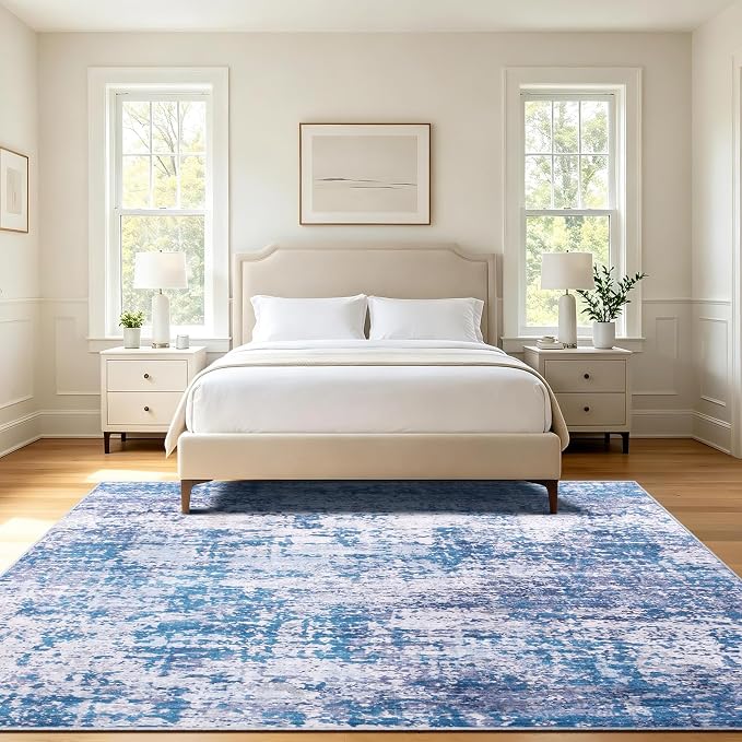 9x12 Area Rugs Living Room Rug Abstract Washable Rug Non-Slip Soft Low Pile Indoor Floor Stain Resistant Thin Carpet for Bedroom Dining Room Home Office Farmhouse Nursery - Beige & Taupe 9' x 12'