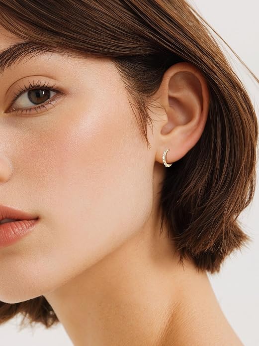 PROSTEEL Hoop Earrings for Women, Huggie Hoop with 925 Sterling Silver Post, 8/10/12/14/16/18/20mm Small Huggie Hoops, 14K Gold Plated/Silver/Black/Rose Gold Hypoallergenic Earrings Jewelry
