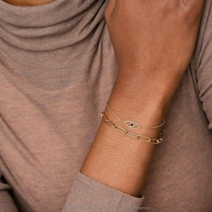Dremmy Studios Gold Bracelet for Women 18K Gold Plated Dainty Paperclip Cubic Zirconia Disc Coin Star Cable Satellite Bead Pearl Simple Boho Minimalist Stacking Layered Link Jewelry Gift