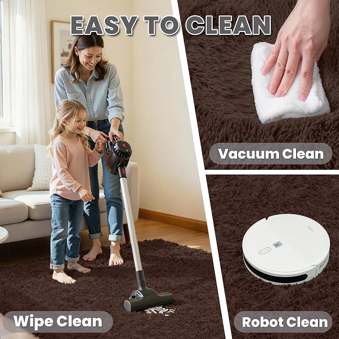 5x7 Area Rug for Living Room, Ultra Soft Fluffy Shag Rugs for Bedroom, Non-Slip Large Fuzzy Plush Rug Indoor Floor Carpet for Nursery Kids Office Dorm Modern Decor, Brown