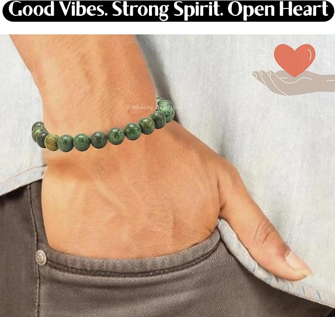 Amazing Gemstone African Turquoise Bracelet for Women Men's Gifts - Protection Healing Crystal Bracelet - 8mm Gemstone Beaded Adjustable Bracelet Pulseras para Hombres Mujer Stocking Stuffers