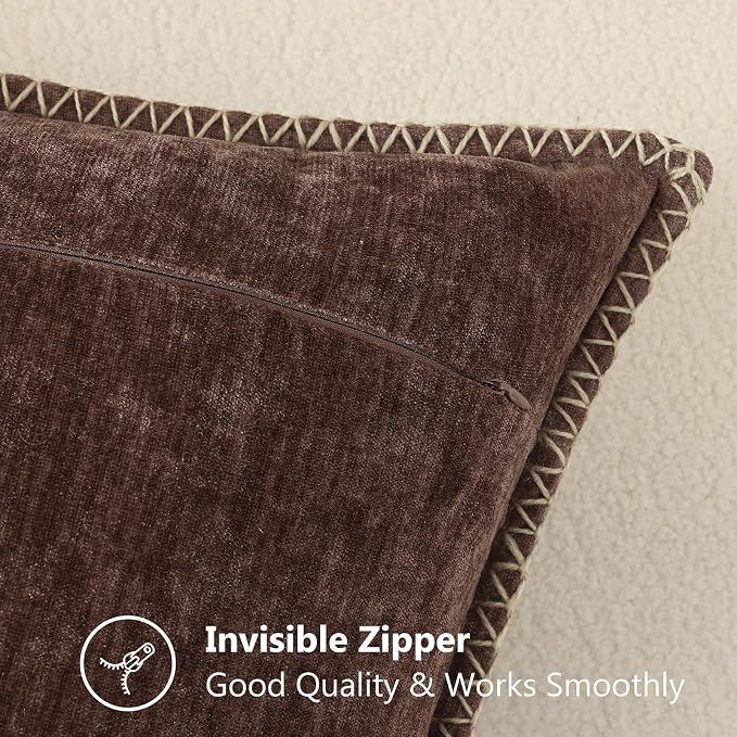 decorUhome Soft Chenille Throw Pillow Covers 26x26 Set of 2 Chocolate | Fall Textured Decorative Throw Pillow Cases Stitched Edge Modern Farmhouse Luxury Boho Velvet for Couch Sofa Bed Home Decor