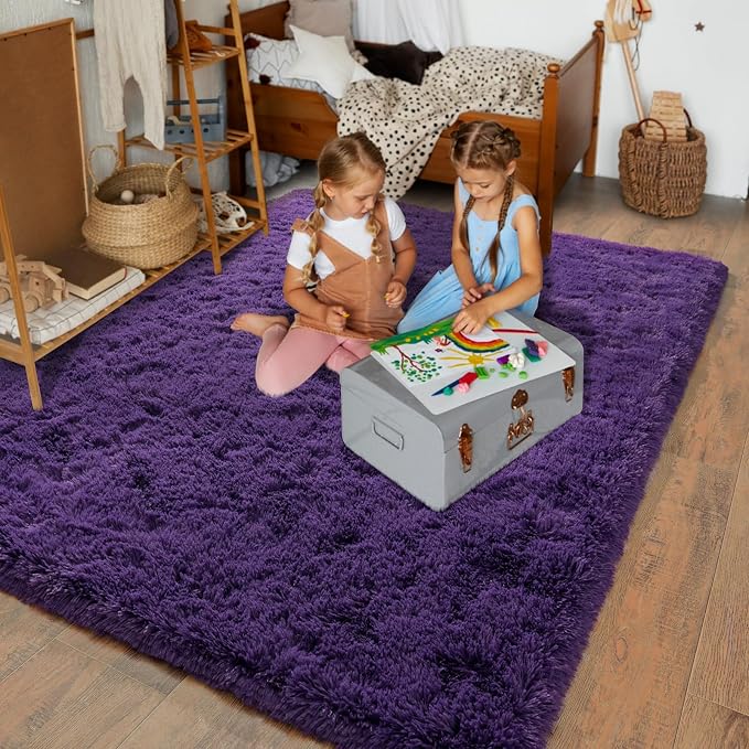 Dssimo Purple Rugs for Bedroom 6x9 Area Rugs for Living Room, | Soft Fluffy Shag Indoor Floor Carpet for Kids,Girls Boys and Teens Decorations Aesthetic for Dorm Nursery Classroom