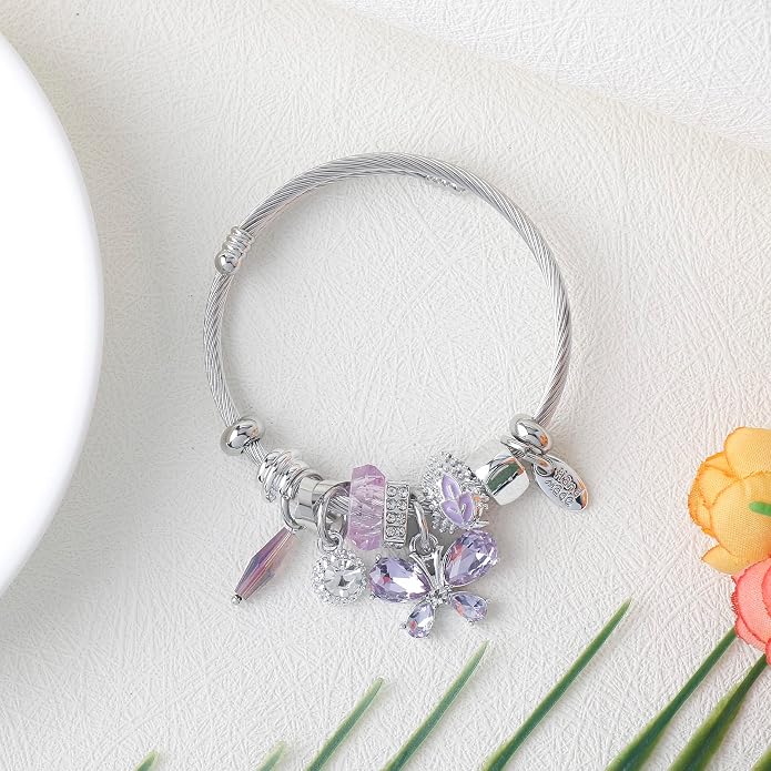 DS Charm Bracelets for girls,exquisite cute cartoon friendship bracelets Silver Stainless Steel Bangle with birthday Gift box, Adjustable girls jewelry Suitable for holiday gifts