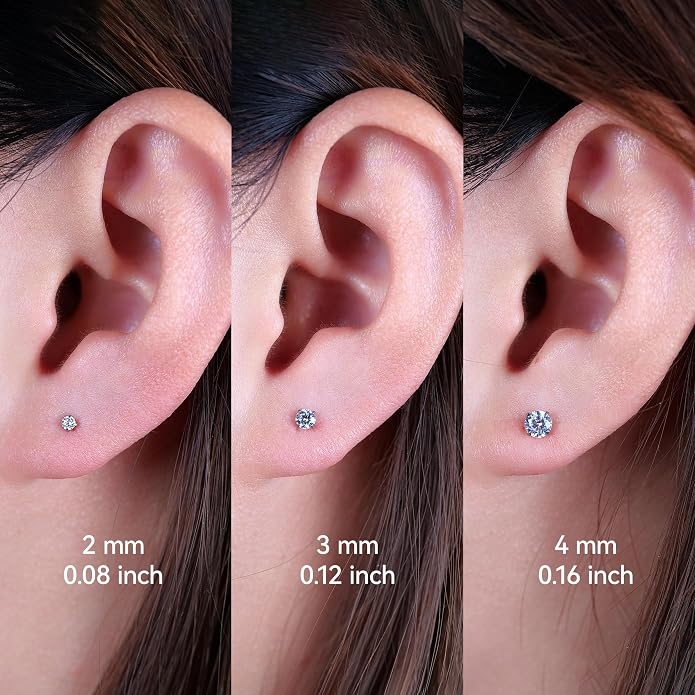 Limerencia 2Pcs 18g Titanium Internally Threaded Tragus Piercing Jewelry Nose Studs Flat Back Earrings Labret, Lip, Helix, Cartilage, Conch, Medusa Piercing for Women Men Sensitive Ears