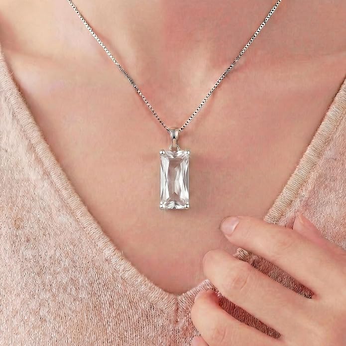 8mm x 16mm Square Birthstone Pendant Necklace – Fashion charming Sterling Silver Gift for women