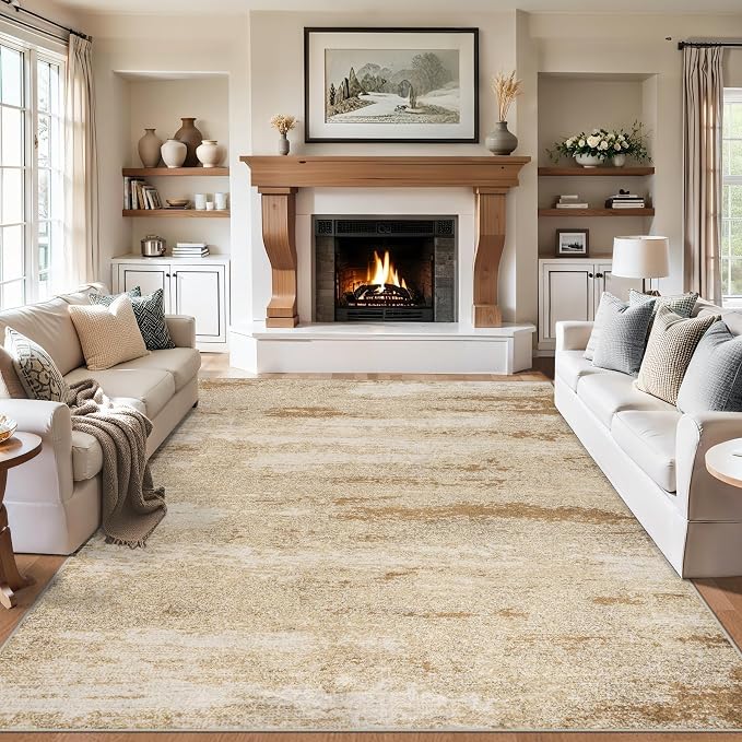 Area Rugs Living Room Rug - 4x6 Washable Modern Abstract Soft Neutral Non-Slip Carpet Large Indoor Floor Stain Resistant Thin Carpets for Bedroom Dining Room Farmhouse Nursery Home Office Beige