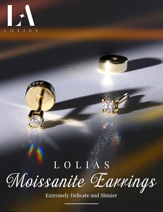 Moissanite Earrings for Men Women：Hypoallergenic Flat Back Earrings 925 Sterling Silver Stud Earring Small D Color VVS1 Moissanite 14K White Gold Plated Helix Cartilage Earring Studs Gift Jewelry
