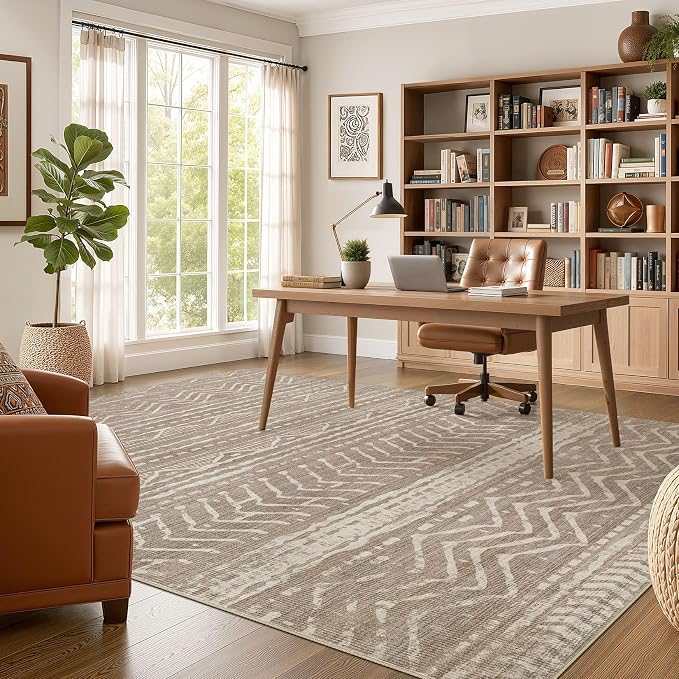 6x8 Area Rugs Living Room: Washable Boho Large Neutral Soft Rug Farmhouse Stain Resistant Modern Indoor Non-Slip Floor Carpet for Bedroom Nursery Kids Playroom Office Dining Room Dorm- Dark Brown