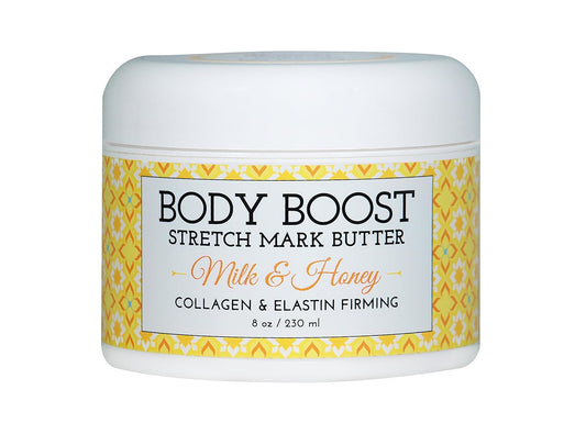 Body Boost Milk & Honey Stretch Mark Butter- Safe for Pregnancy and Nursing- Repair Stretch Marks and Scars- Paraben, Phenoxyethanol Free