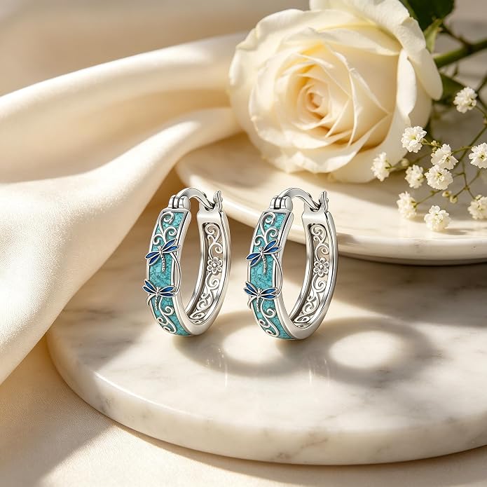 Opal/Turquoise Huggie Earrings 925 Sterling Silver Opal/Turquoise Small Animal Huggie Hoop Earrings Animal Huggies Earring Jewelry Gifts for Women Mom Her