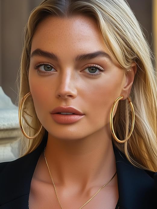 Stainless Steel Chunky Hoop Earrings For Women, Minimalist and Chic, Black/Gold Plated, Round Hoops Earrings Hypoallergenic, Size: 30mm/40mm/60mm/80mm, Come with Box