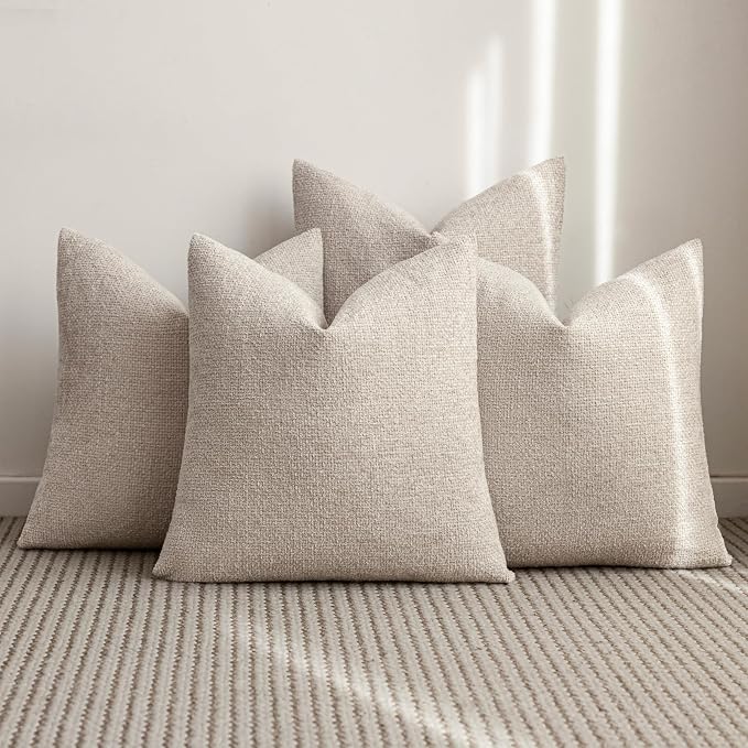 18x18 Chenille Throw Pillow Covers, Pack of 4, Neutral Beige Series