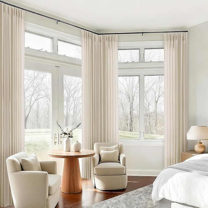 Pinch Pleated Linen Curtains 108 Inches Long Floor to Ceiling Cream | Beige, Light Filtering, Pleat Drapes, for Living Dining Room Bedroom, 108 Inch Length, Hooks Rings, Back Tab, 9FT, 1 Panel