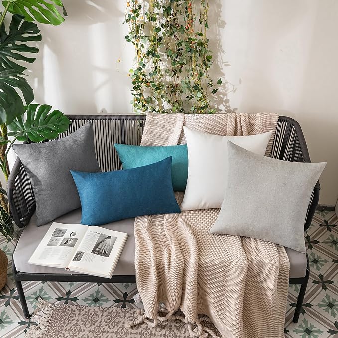 MIULEE Pack of 2 Decorative Outdoor Solid Waterproof Throw Pillow Covers Faux Linen Garden Farmhouse Cushion Cases for Patio Tent Balcony Couch Sofa 20x20 Inch Light Grey