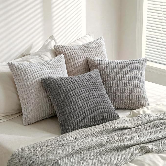 Fancy Homi 4 Packs Decorative Throw Pillow Covers for Living Room Couch Bed, Modern Farmhouse Boho Home Décor Accent Cushion Case, 18" x 18", Grey Series