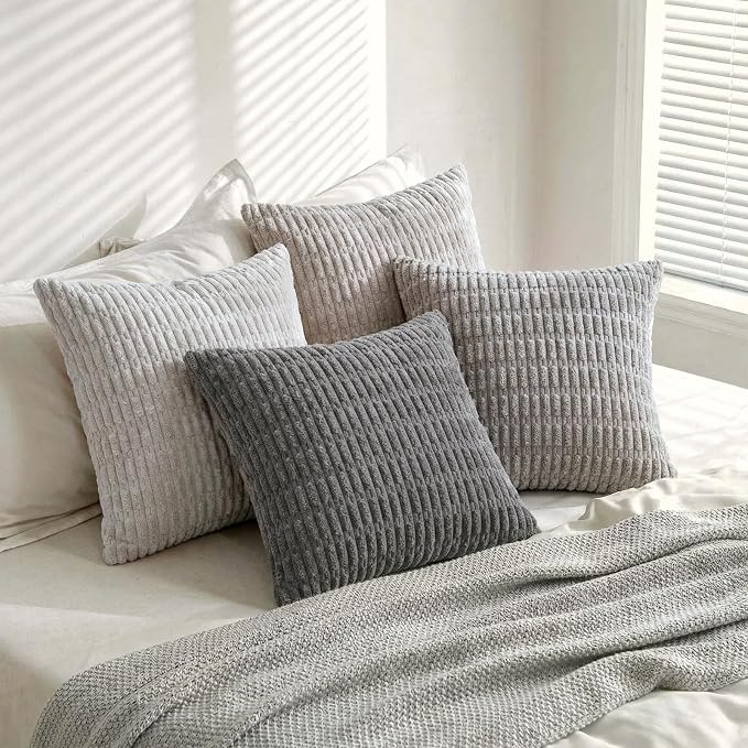 Fancy Homi 4 Packs Decorative Throw Pillow Covers for Living Room Couch Bed, Modern Farmhouse Boho Home Décor Accent Cushion Case, 20" x 20", Grey Series