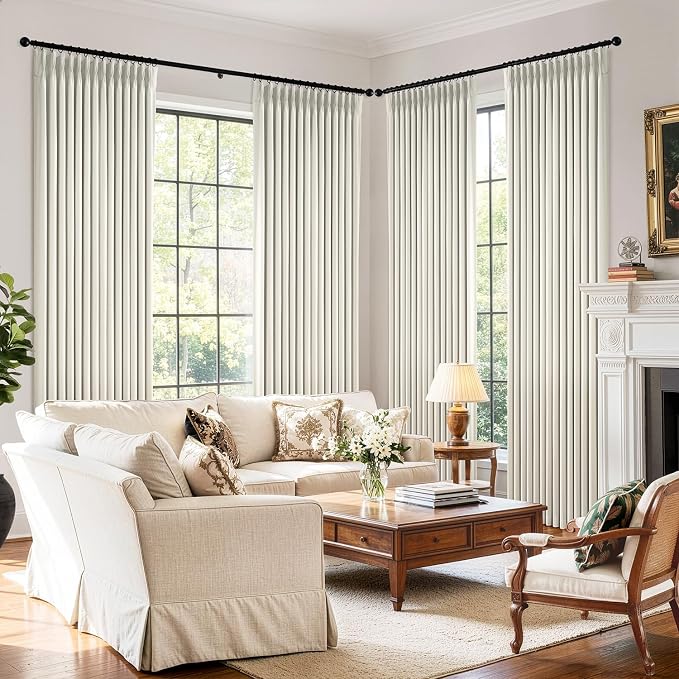 MIULEE Pinch Pleated 100% Blackout Curtain 40"x102" Beige White 4 Panel Set | Thick Linen, Memory Trained Pleat, Back Tab Double Layer Drapes, Thermal Insulated, Curtain for Bedroom Living Room Darkening