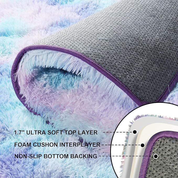 5x7 Area Rugs for Living Room, Large Fluffy Rugs for Bedroom, Fuzzy Shag Soft Non-Slip Carpet for Kids Girls and Boys Nursery Dorm Indoor Room Home Decor (5ft X 7ft, Rainbow)