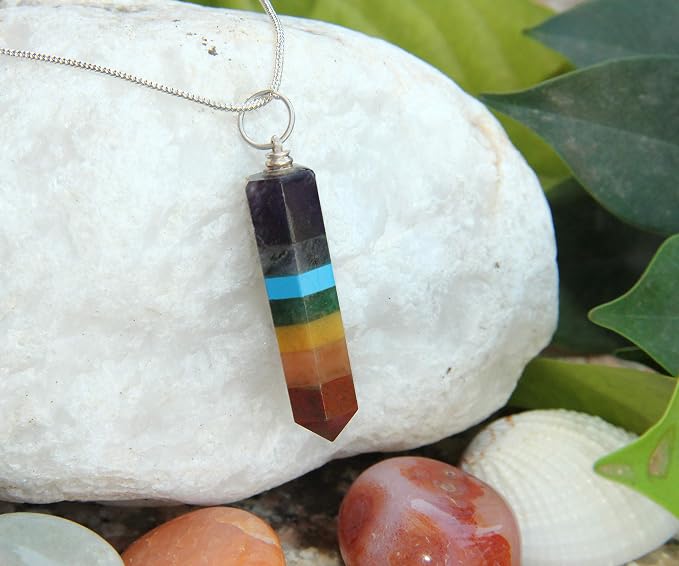 AYANA Chakra Pendant Necklace | Rainbow Gemstone for Spiritual Dowsing, Reiki, Yoga & Meditation | Authentic Jewelry for Men & Women