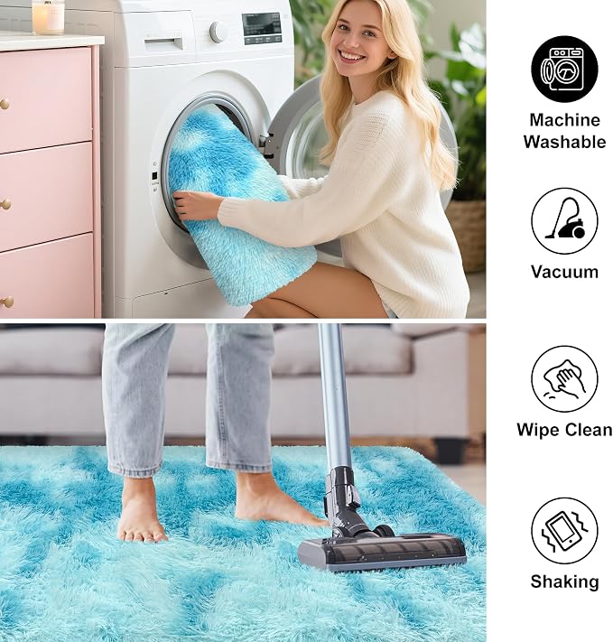 Light Blue Fluffy Rug for Bedroom Living Room, 3x10 ft Soft Sky Blue Bedroom Runner Rug for Bedside Kids Boys Room Hallway, Washable Fuzzy Kids Rugs Plush Shag Carpet for Nursery Dorm