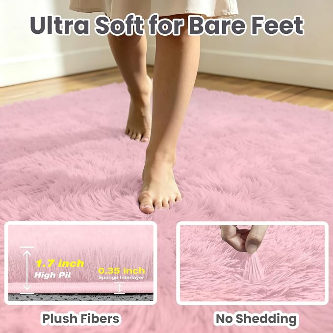 5x8 Area Rug for Living Room, Ultra Soft Fluffy Pink Rugs for Bedroom, Non Slip Large Shag Carpet, Fuzzy Plush Nursery Rug, Thick Washable Indoor Floor Carpets for Kids Office Dorm Home Decor