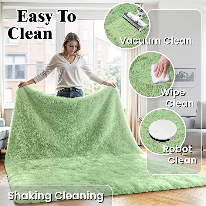 6x9 Area Rug for Living Room, Ultra Soft Fluffy Light Green Rugs for Bedroom, Non Slip Large Shag Carpet, Fuzzy Plush Nursery Rug, Thick Washable Indoor Floor Carpets for Kids Office Dorm Home Decor