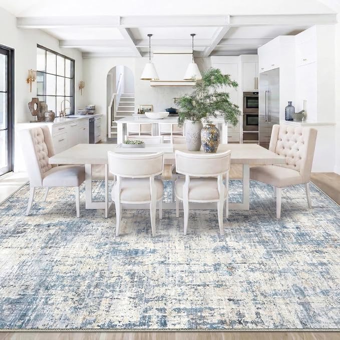 10x14 Area Rugs Washable Living Room Rug-No Slip Soft Carpets Modern Abstract Coastal Indoor Floor Stain Resistant Large Carpet for Bedroom Dining Room Farmhouse Nursery Home Office Blue