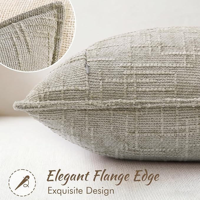 decorUhome Chenille Throw Pillow Covers 20x20 Set of 2,Light Brown | Soft Texture, Slubby Modern Design, Flange Edges, Cozy Accent Pillow Covers for Couch, Sofa, Bed, Living Room
