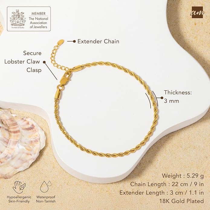 Amberta Silver Gold Waterproof Ankle Bracelets for Women | Boho Layered Anklets for Women | Summer Jewelry, Adjustable Ankle Chain Beaded Rope Heart