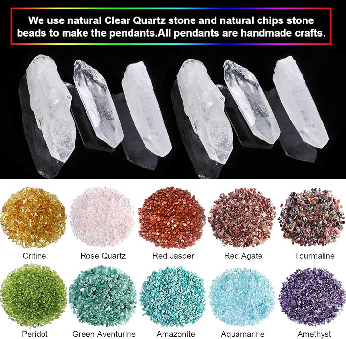 Jovivi 7 Chakra Gemstone Wire Wrapped Natural Clear Quartz Healing Crystal Point Pendant Necklace for Women Mother's Day Gift