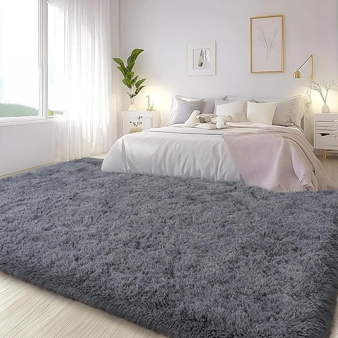 Large Area Rugs for Living Room Bedroom 9x12 Grey Fluffy Shag Rugs | Ultra Soft Shaggy Plush Fuzzy Modern Indoor Throw Floor Carpet for Kids Girls Boys Dorm Nursery Home Decor Aesthetic
