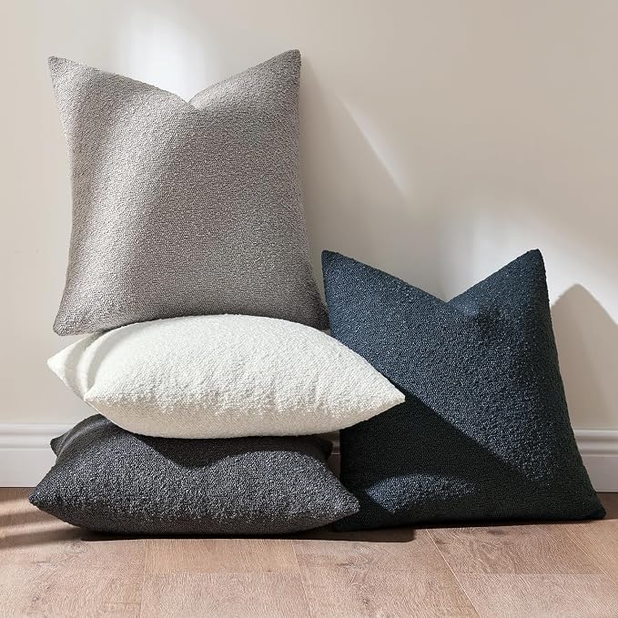 MIULEE Decorative Boucle Throw Pillow Covers 18x18 Blue Gray Set of 4 | Textured Accent Pillow Cases Soft Couch Cushion Covers for Modern Farmhouse Boho Sofa Bed Livingroom Home Decor